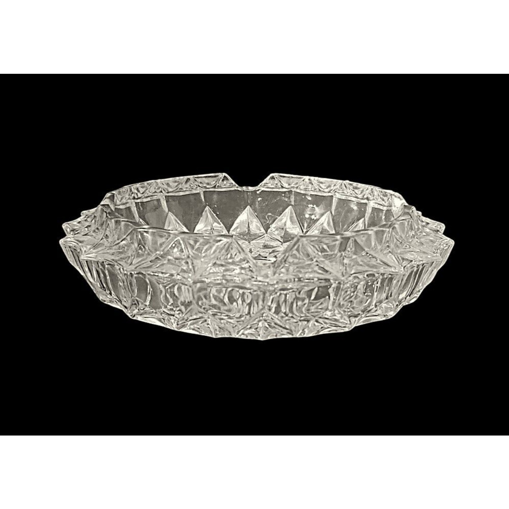 Vintage Cut Clear Glass Cigar Cigarette Ashtray 7 Inch Heavy MCM - Picture 4 of 6